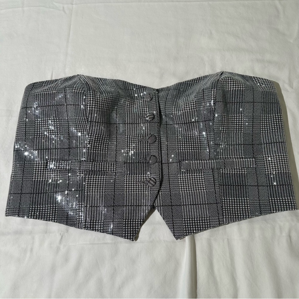 *New** Plus Size Glen Plaid Tube Top silver sequence size 1X